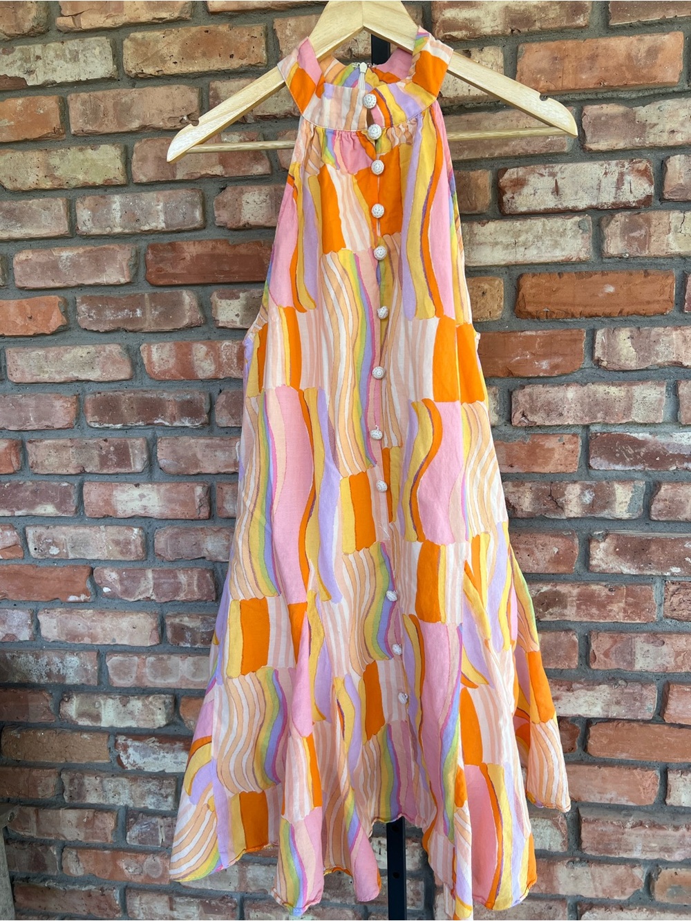 Fate Orange Pink Multicolor Halter Button Dress